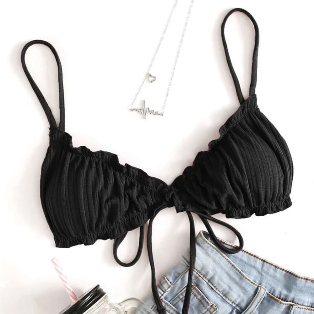 Lettuce trim tie front bikini